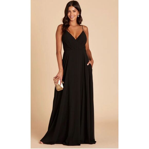 Birdy Grey Bridesmaid Dress Womens Small Black Kaia Surplice Flowy Chiffon NWT - Picture 1 of 14